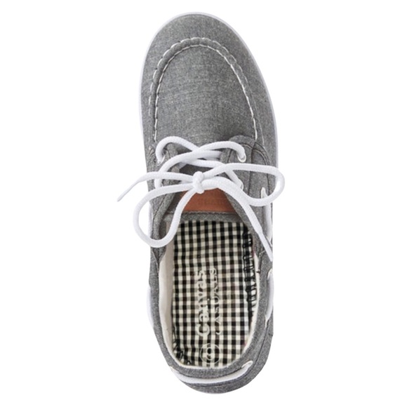 Canvas Casual Boat Shoes Black Gray Chambray Nautical Preppy Sneakers - Picture 4 of 5